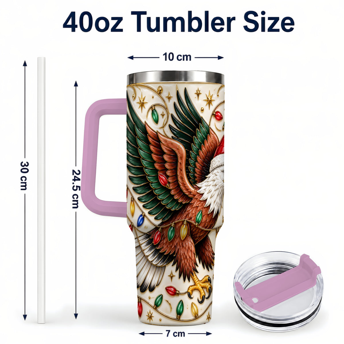 #pl[40oz|Pink] Eagle 40oz Tumbler, Holiday Bird Stainless Steel Travel Cup