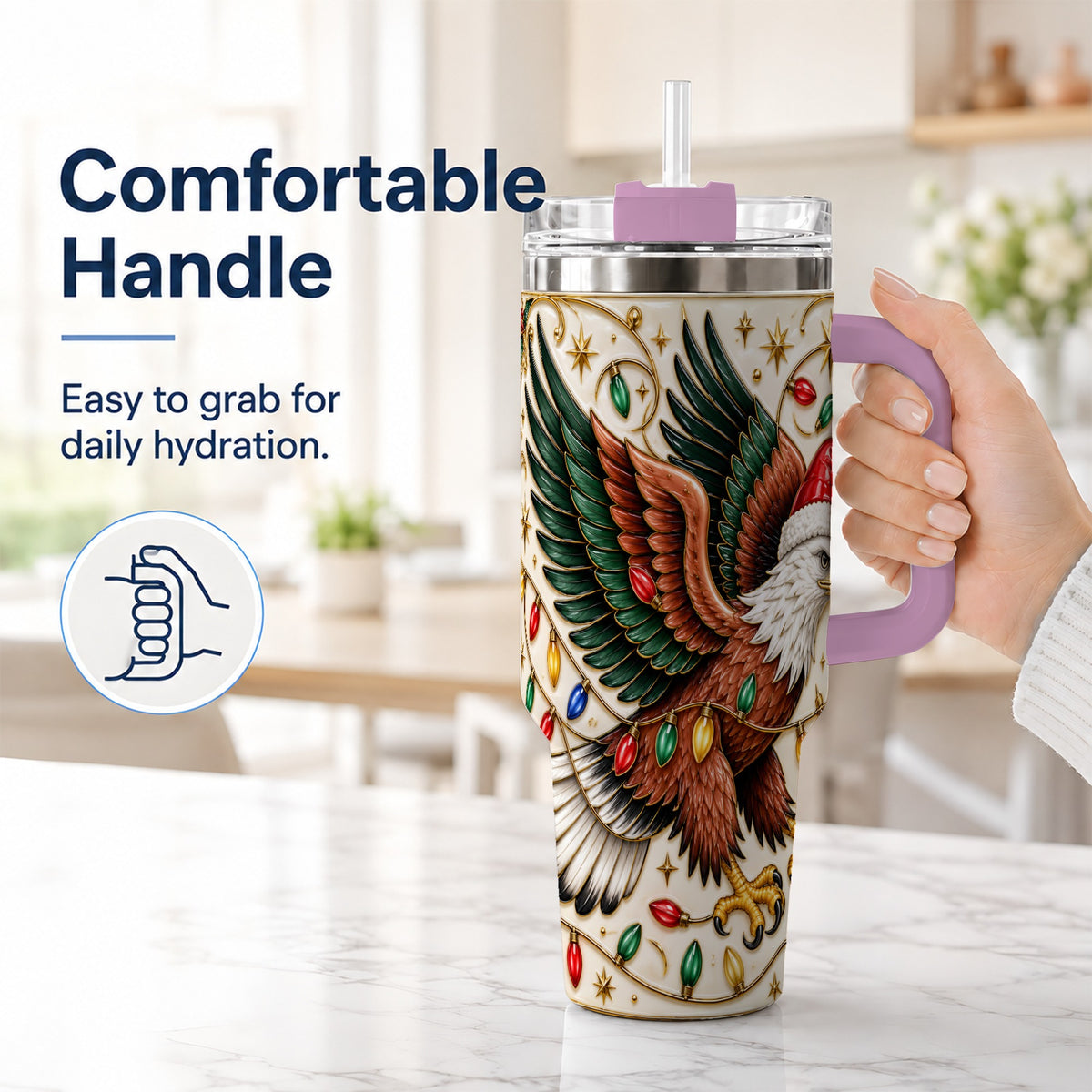 #pl[40oz|Pink] Eagle 40oz Tumbler, Holiday Bird Stainless Steel Travel Cup