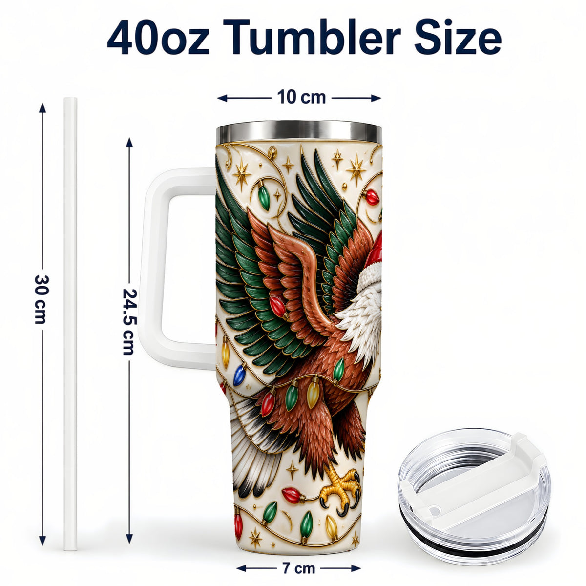 #pl[40oz|White] Eagle 40oz Tumbler, Holiday Bird Stainless Steel Travel Cup