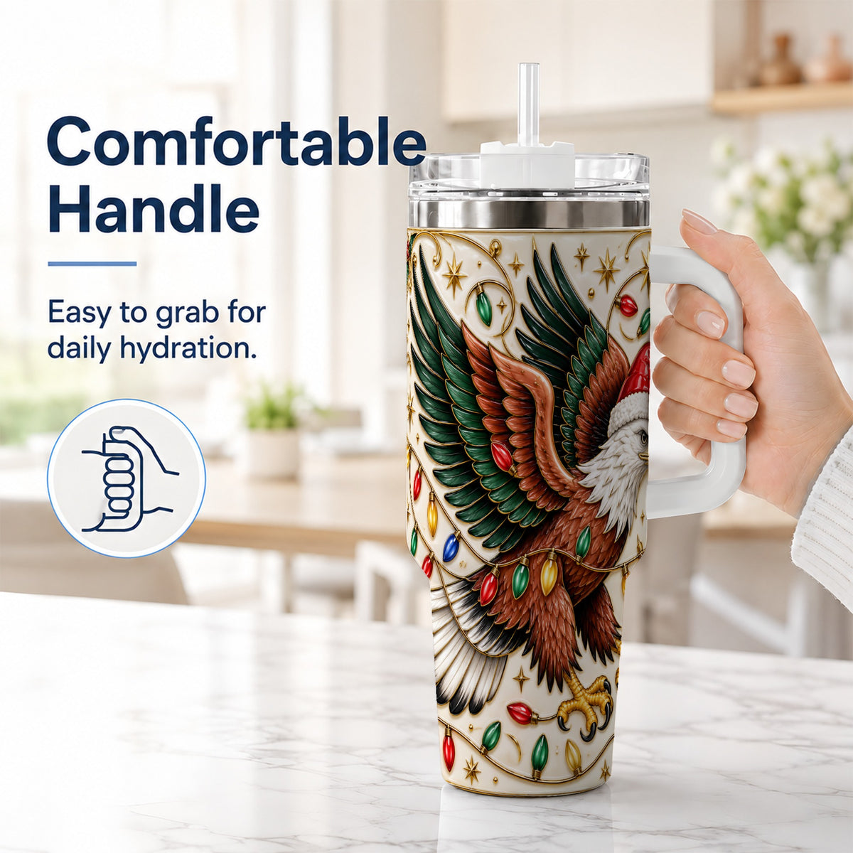 #pl[40oz|White] Eagle 40oz Tumbler, Holiday Bird Stainless Steel Travel Cup