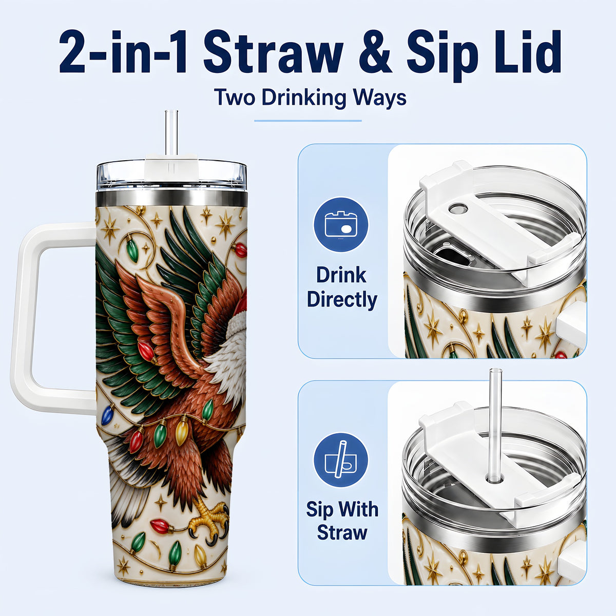 #pl[40oz|White] Eagle 40oz Tumbler, Holiday Bird Stainless Steel Travel Cup