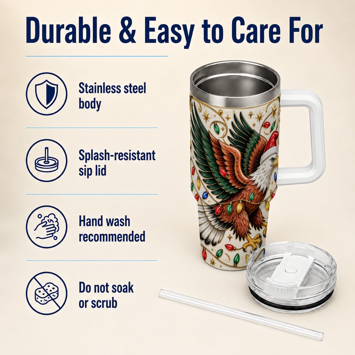 Eagle 40oz Tumbler, Holiday Bird Stainless Steel Travel Cup
