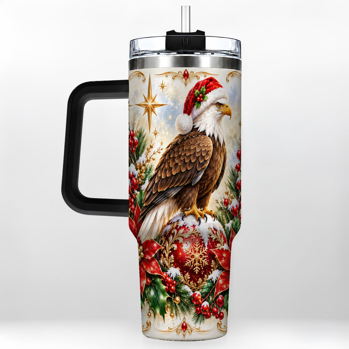 #pl[40oz|Black] Eagle 40oz Tumbler, Poinsettia Bird Stainless Steel Travel Cup