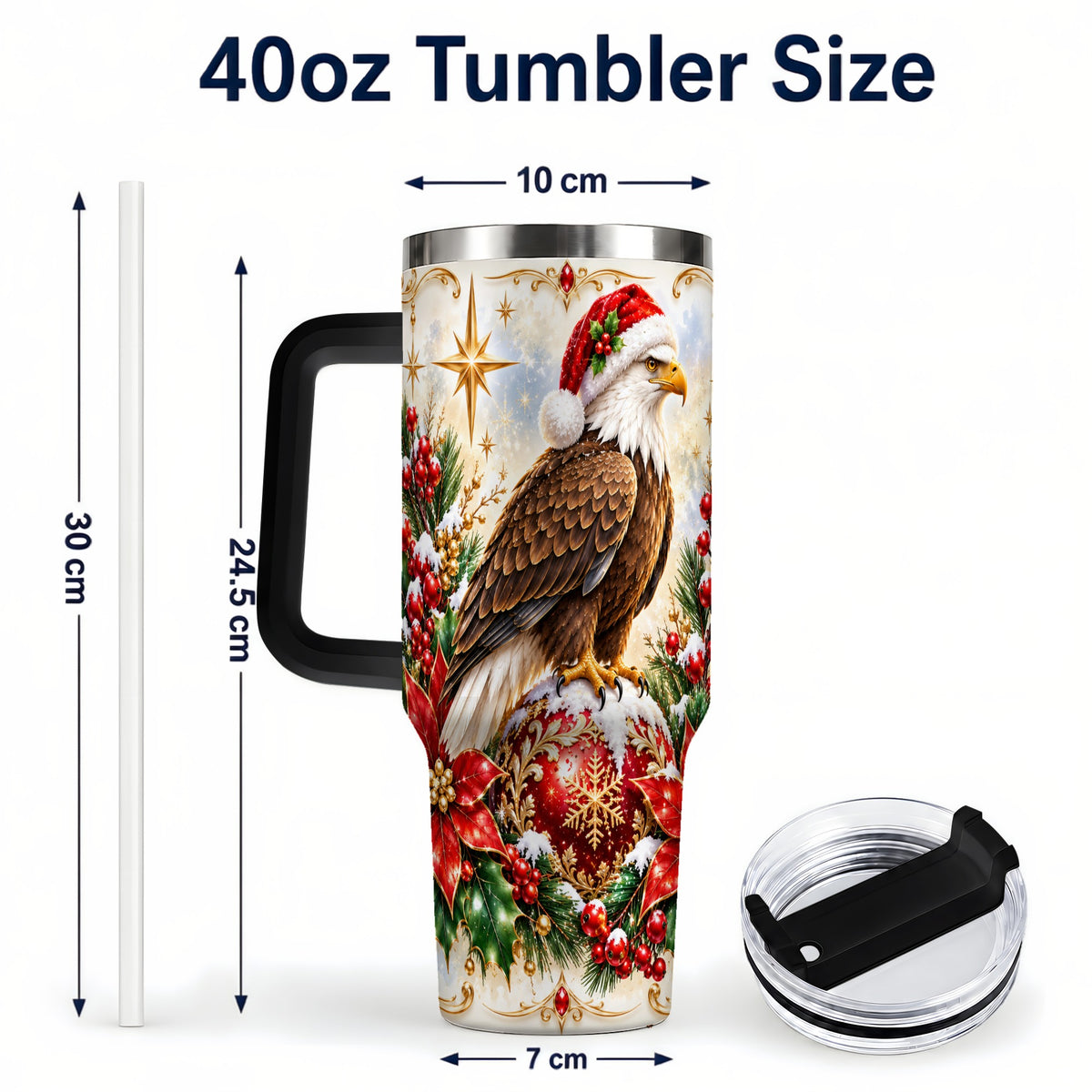 #pl[40oz|Black] Eagle 40oz Tumbler, Poinsettia Bird Stainless Steel Travel Cup