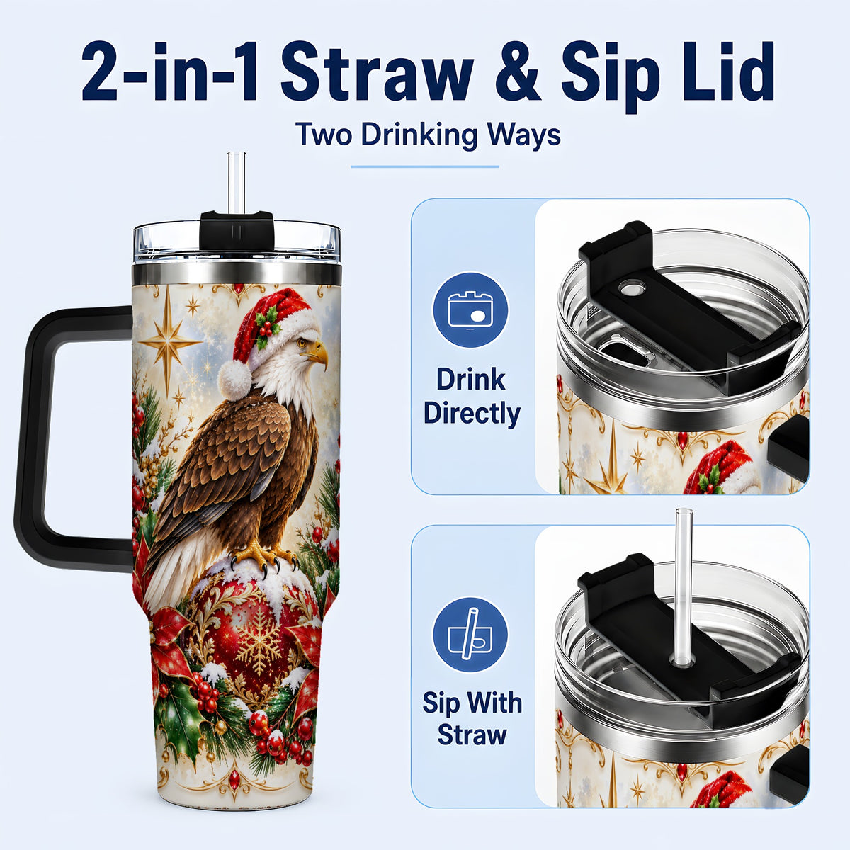 #pl[40oz|Black] Eagle 40oz Tumbler, Poinsettia Bird Stainless Steel Travel Cup