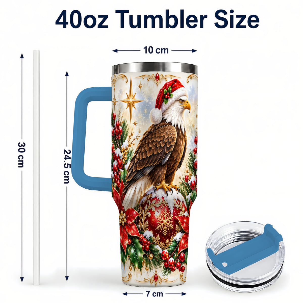 #pl[40oz|Blue] Eagle 40oz Tumbler, Poinsettia Bird Stainless Steel Travel Cup
