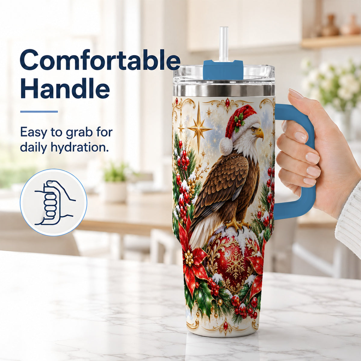 #pl[40oz|Blue] Eagle 40oz Tumbler, Poinsettia Bird Stainless Steel Travel Cup