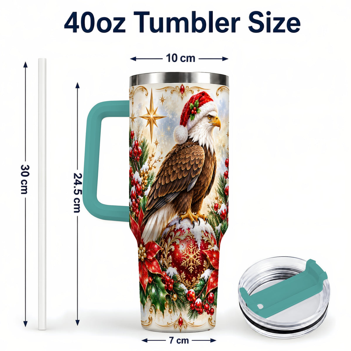 #pl[40oz|Green] Eagle 40oz Tumbler, Poinsettia Bird Stainless Steel Travel Cup
