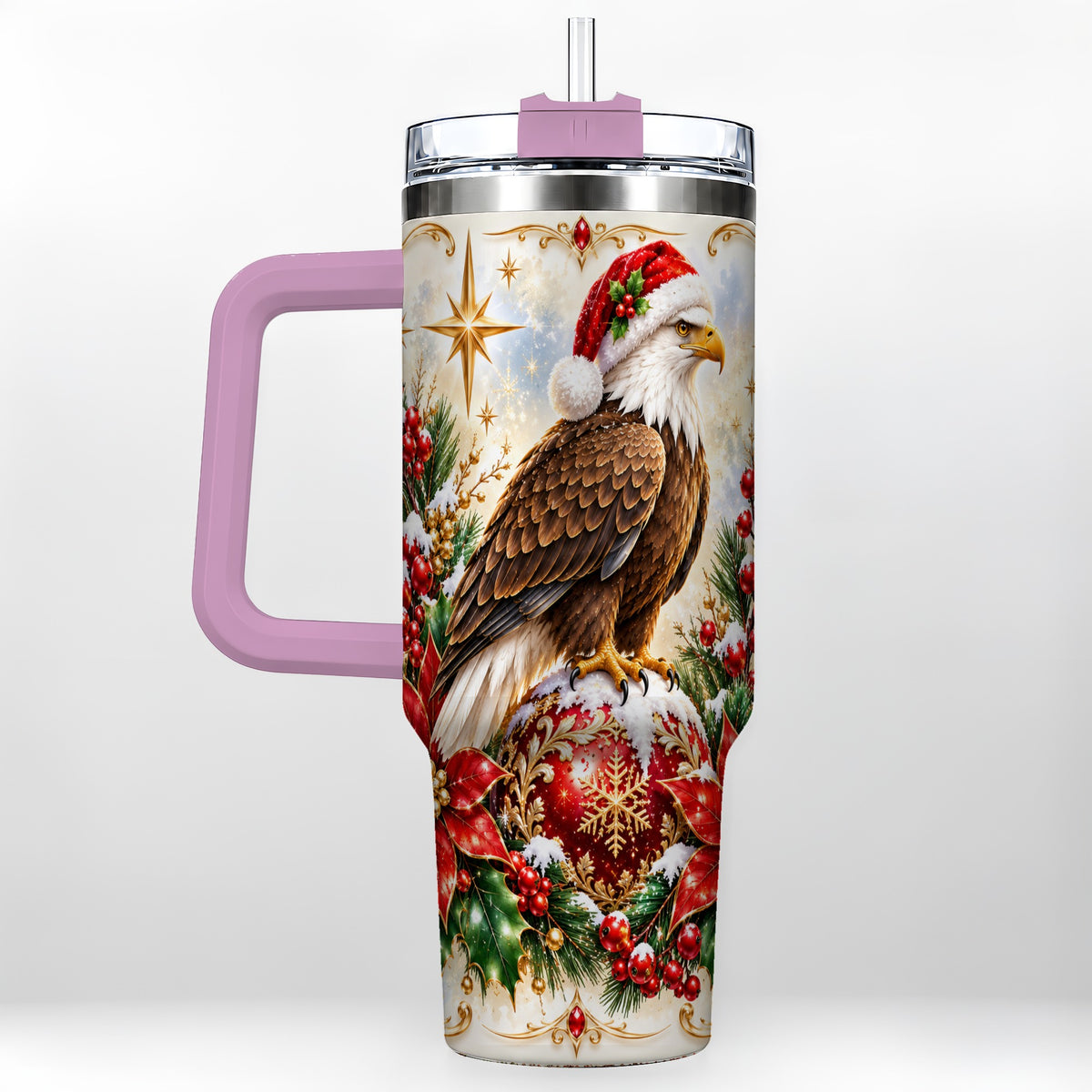 #pl[40oz|Pink] Eagle 40oz Tumbler, Poinsettia Bird Stainless Steel Travel Cup