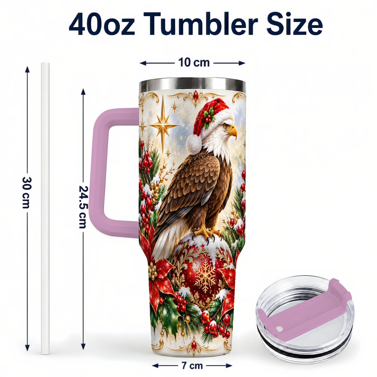 #pl[40oz|Pink] Eagle 40oz Tumbler, Poinsettia Bird Stainless Steel Travel Cup