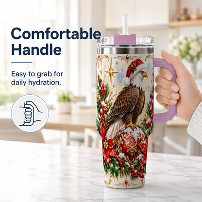 #pl[40oz|Pink] Eagle 40oz Tumbler, Poinsettia Bird Stainless Steel Travel Cup