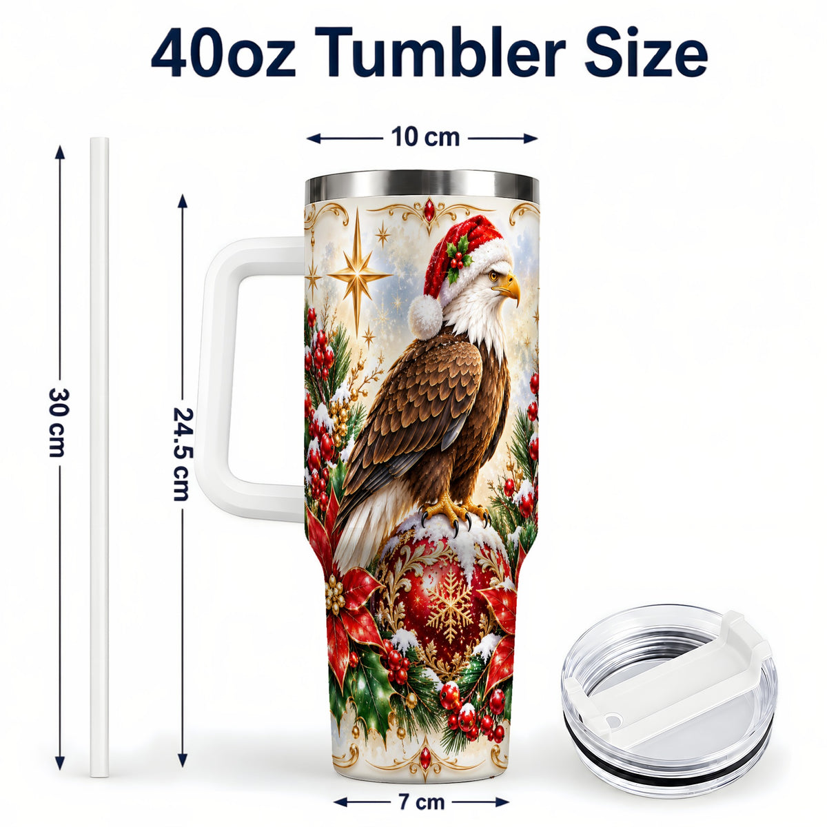 #pl[40oz|White] Eagle 40oz Tumbler, Poinsettia Bird Stainless Steel Travel Cup