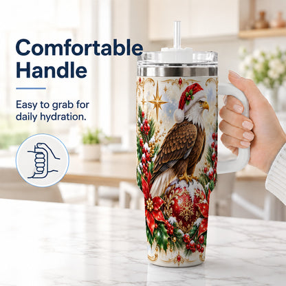 #pl[40oz|White] Eagle 40oz Tumbler, Poinsettia Bird Stainless Steel Travel Cup