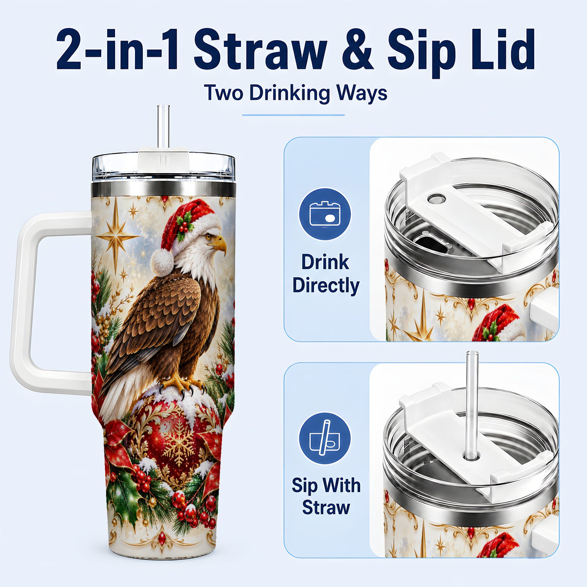 #pl[40oz|White] Eagle 40oz Tumbler, Poinsettia Bird Stainless Steel Travel Cup