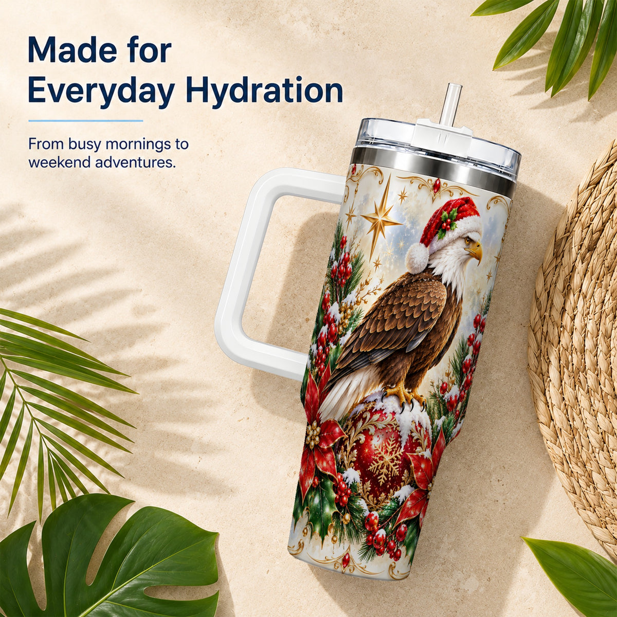 Eagle 40oz Tumbler, Poinsettia Bird Stainless Steel Travel Cup