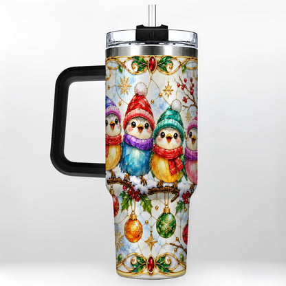 #pl[40oz|Black] Birds 40oz Tumbler, Winter Songbird Stainless Steel Travel Cup