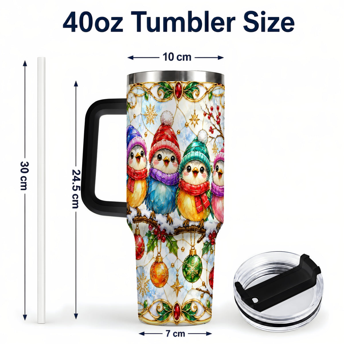 #pl[40oz|Black] Birds 40oz Tumbler, Winter Songbird Stainless Steel Travel Cup