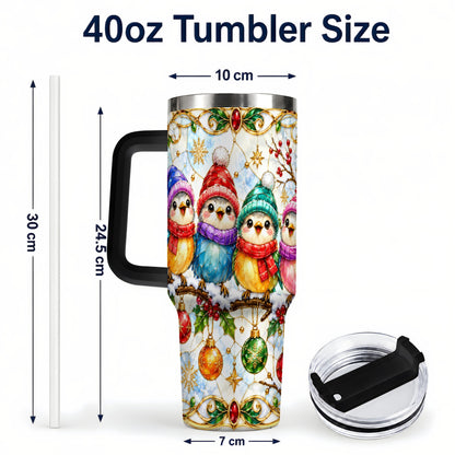 #pl[40oz|Black] Birds 40oz Tumbler, Winter Songbird Stainless Steel Travel Cup