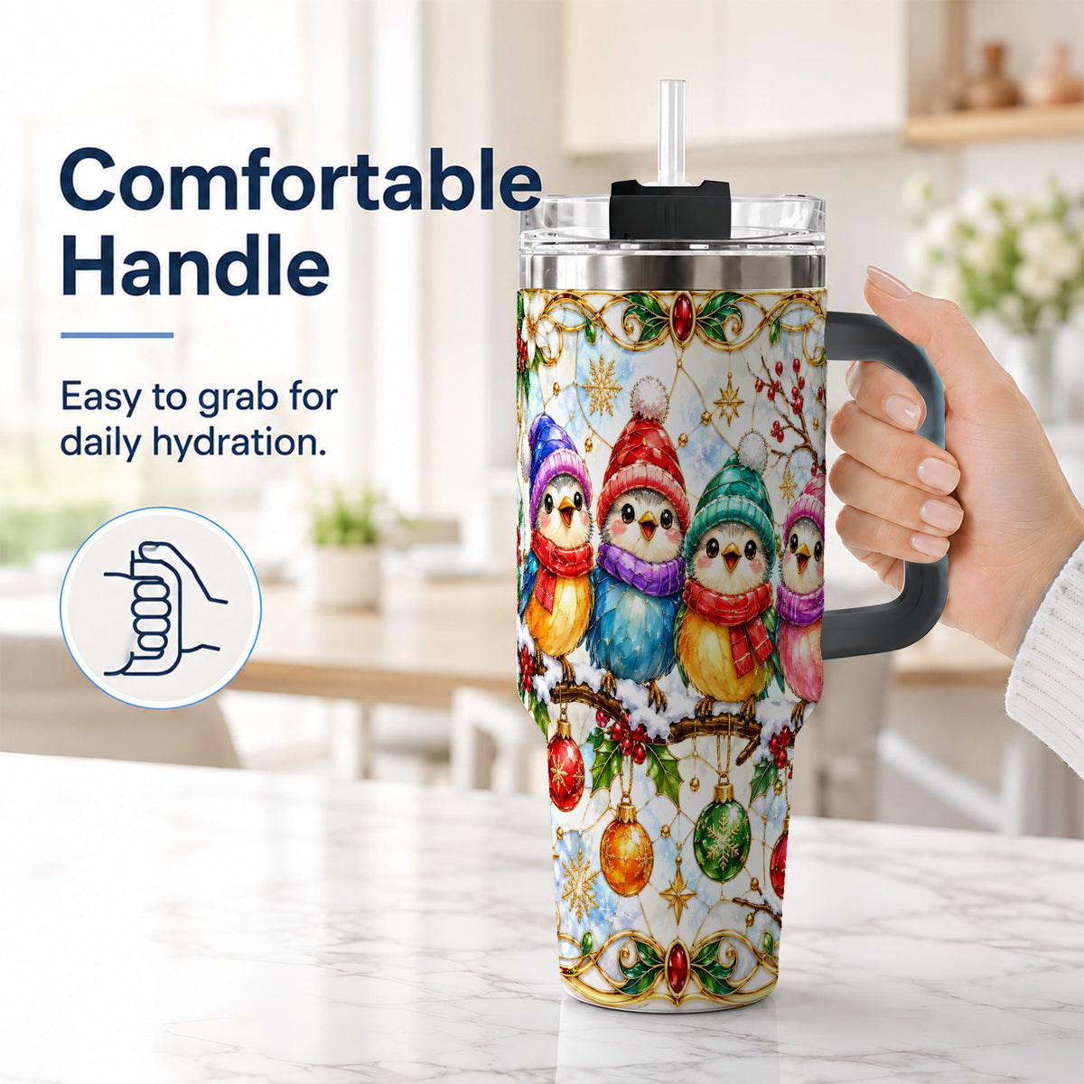#pl[40oz|Black] Birds 40oz Tumbler, Winter Songbird Stainless Steel Travel Cup