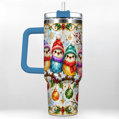 #pl[40oz|Blue] Birds 40oz Tumbler, Winter Songbird Stainless Steel Travel Cup