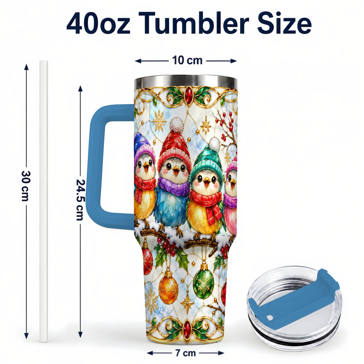 #pl[40oz|Blue] Birds 40oz Tumbler, Winter Songbird Stainless Steel Travel Cup
