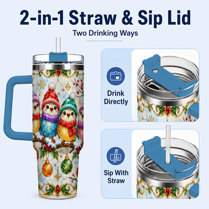 #pl[40oz|Blue] Birds 40oz Tumbler, Winter Songbird Stainless Steel Travel Cup