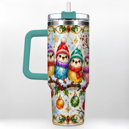 #pl[40oz|Green] Birds 40oz Tumbler, Winter Songbird Stainless Steel Travel Cup