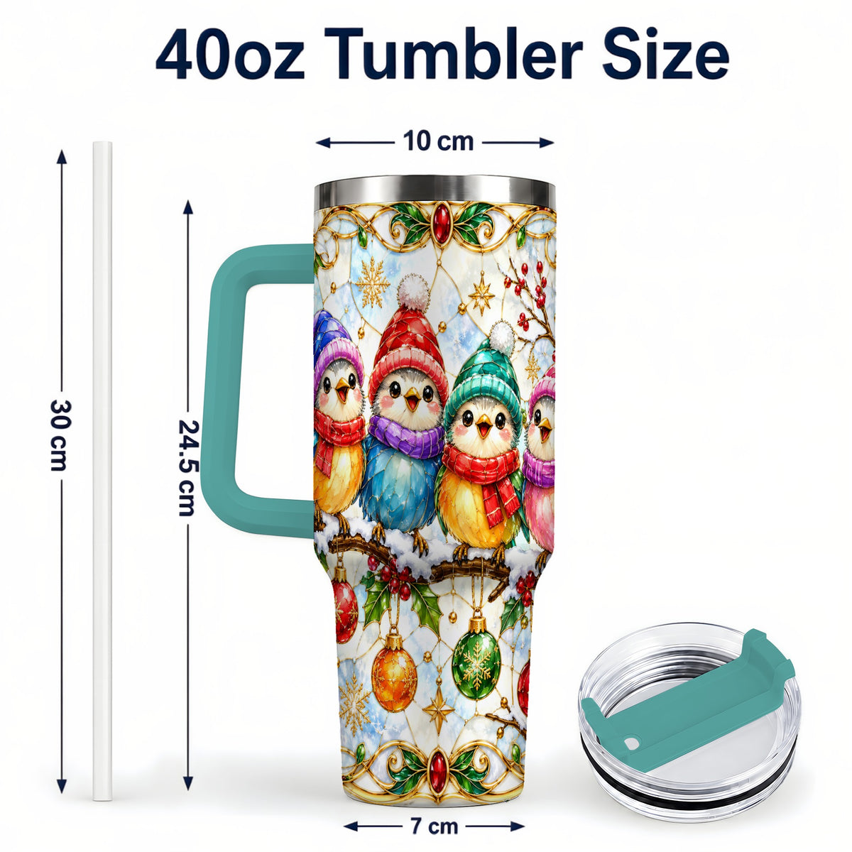 #pl[40oz|Green] Birds 40oz Tumbler, Winter Songbird Stainless Steel Travel Cup