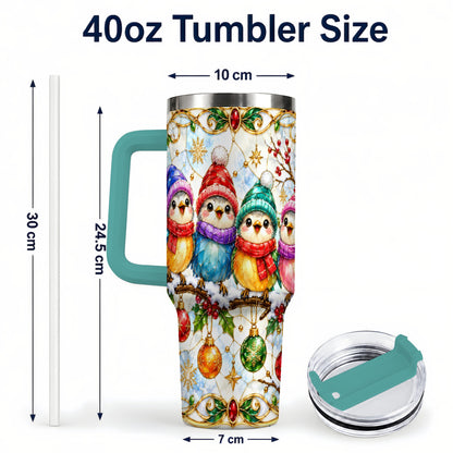#pl[40oz|Green] Birds 40oz Tumbler, Winter Songbird Stainless Steel Travel Cup