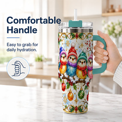 #pl[40oz|Green] Birds 40oz Tumbler, Winter Songbird Stainless Steel Travel Cup