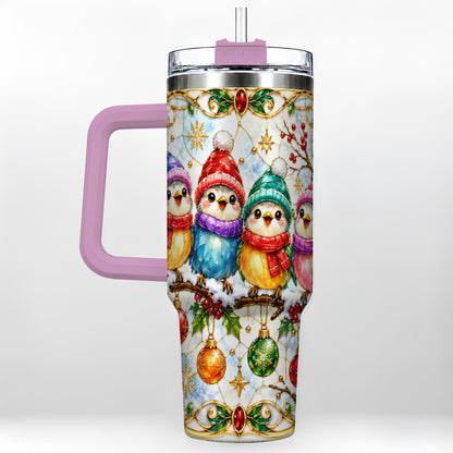 #pl[40oz|Pink] Birds 40oz Tumbler, Winter Songbird Stainless Steel Travel Cup