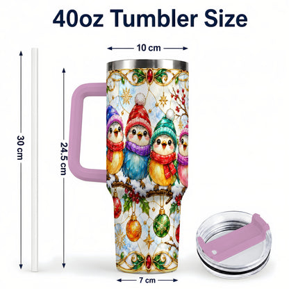 #pl[40oz|Pink] Birds 40oz Tumbler, Winter Songbird Stainless Steel Travel Cup