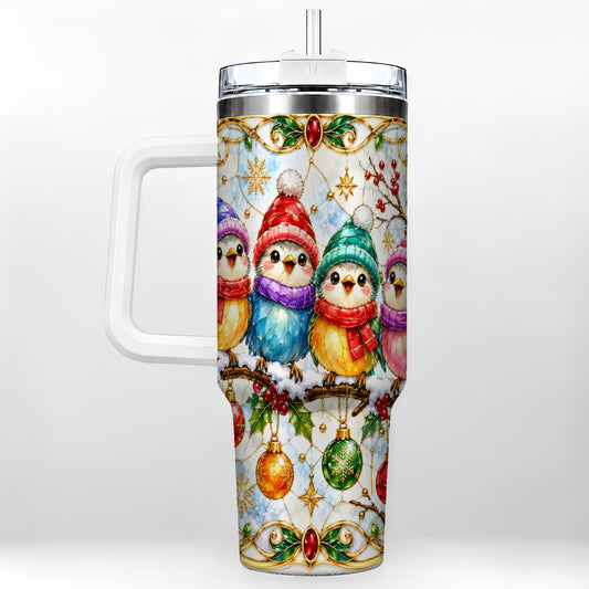 Birds 40oz Tumbler, Winter Songbird Stainless Steel Travel Cup