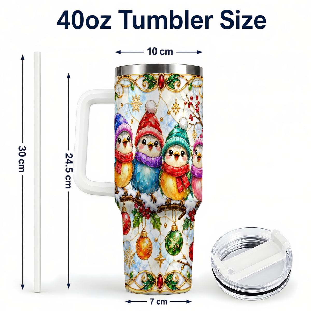 #pl[40oz|White] Birds 40oz Tumbler, Winter Songbird Stainless Steel Travel Cup