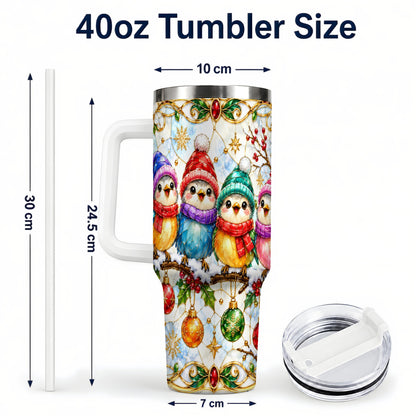 #pl[40oz|White] Birds 40oz Tumbler, Winter Songbird Stainless Steel Travel Cup