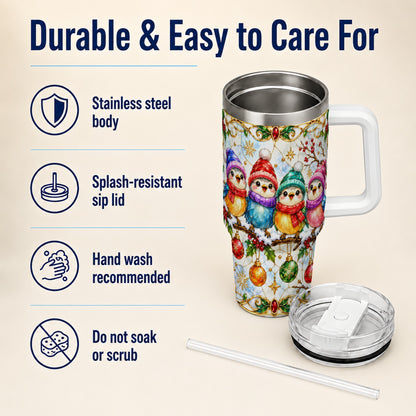 Birds 40oz Tumbler, Winter Songbird Stainless Steel Travel Cup