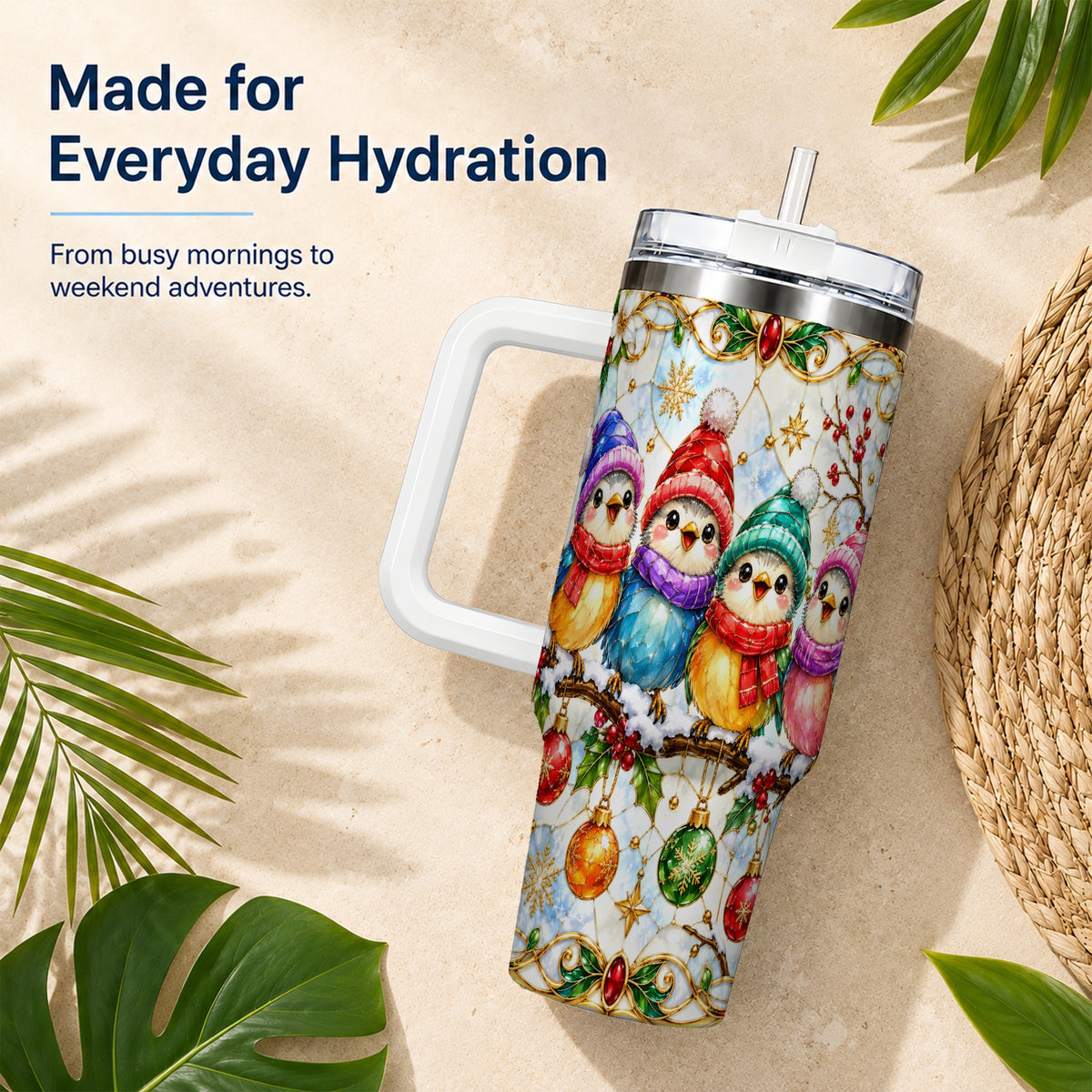 Birds 40oz Tumbler, Winter Songbird Stainless Steel Travel Cup