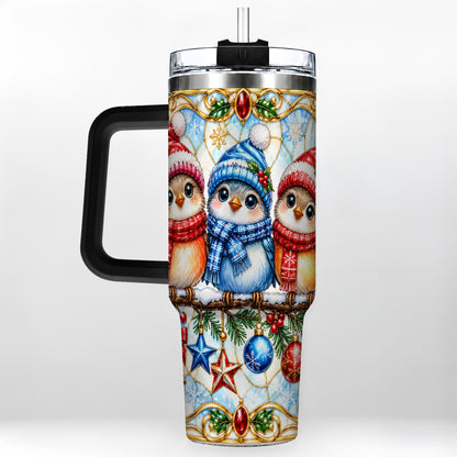 #pl[40oz|Black] Christmas Owl 40oz Tumbler with Handle, Winter Bird Travel Cup