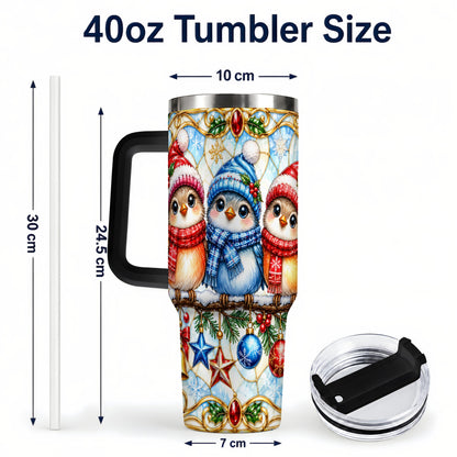 #pl[40oz|Black] Christmas Owl 40oz Tumbler with Handle, Winter Bird Travel Cup
