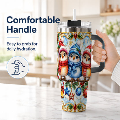 #pl[40oz|Black] Christmas Owl 40oz Tumbler with Handle, Winter Bird Travel Cup