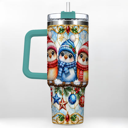 #pl[40oz|Green] Christmas Owl 40oz Tumbler with Handle, Winter Bird Travel Cup