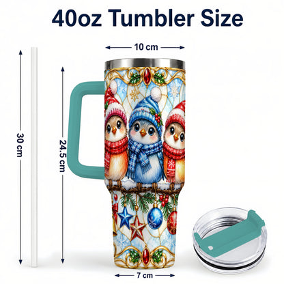 #pl[40oz|Green] Christmas Owl 40oz Tumbler with Handle, Winter Bird Travel Cup