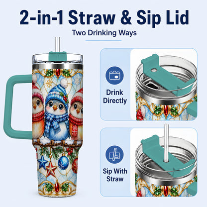 #pl[40oz|Green] Christmas Owl 40oz Tumbler with Handle, Winter Bird Travel Cup