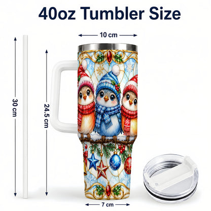 #pl[40oz|White] Christmas Owl 40oz Tumbler with Handle, Winter Bird Travel Cup