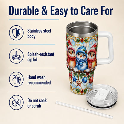 Christmas Owl 40oz Tumbler with Handle, Winter Bird Travel Cup