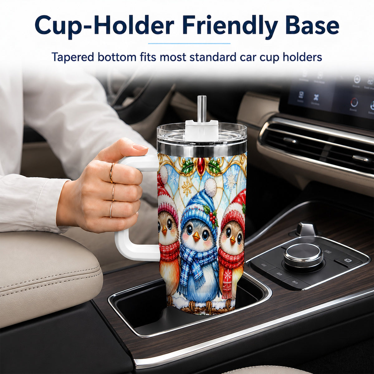 Christmas Owl 40oz Tumbler with Handle, Winter Bird Travel Cup