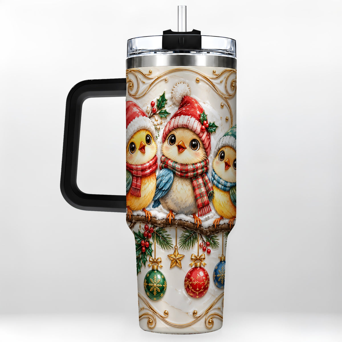 #pl[40oz|Black] Christmas Chick 40oz Tumbler with Handle, Winter Bird Travel Cup