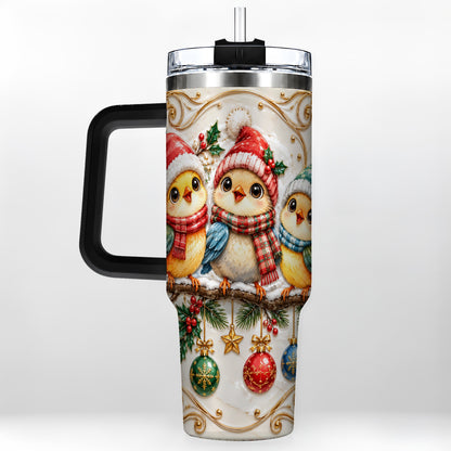 #pl[40oz|Black] Christmas Chick 40oz Tumbler with Handle, Winter Bird Travel Cup