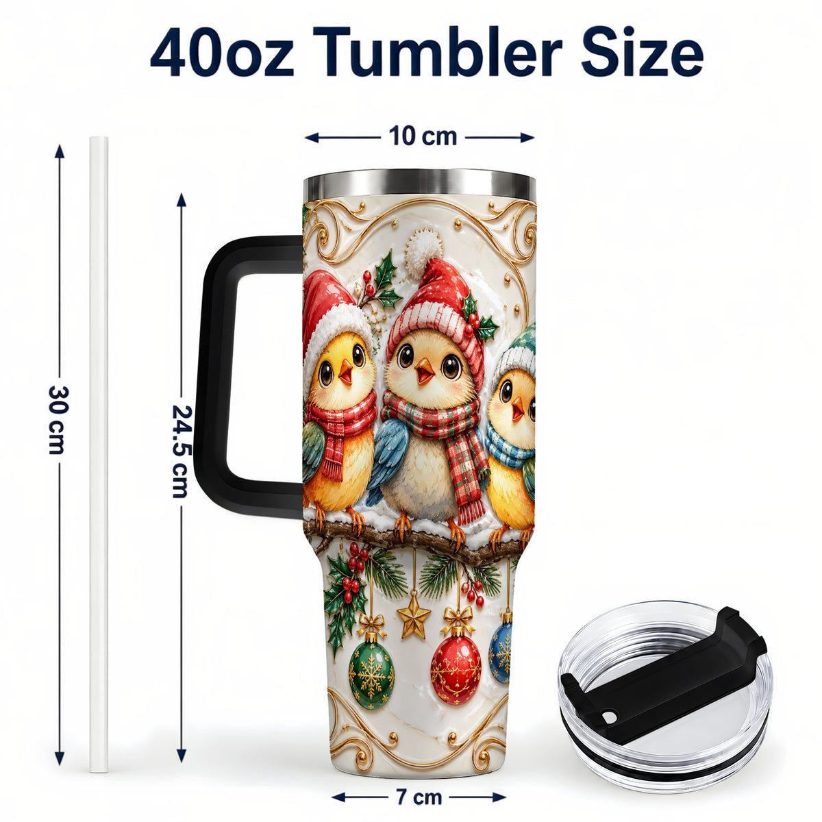 #pl[40oz|Black] Christmas Chick 40oz Tumbler with Handle, Winter Bird Travel Cup