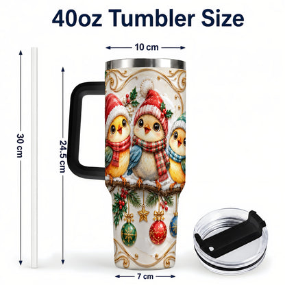 #pl[40oz|Black] Christmas Chick 40oz Tumbler with Handle, Winter Bird Travel Cup